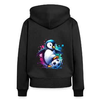 Pinguin Vogel Fußballspieler Ball Champion Fan - Frauen Premium Bio Zip Hoodie - Schwarz - Hinten - Julia (174cm)