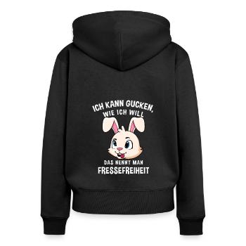 Fressefreiheit Tier Gesichtsausdruck Motiv - Frauen Premium Bio Zip Hoodie - Schwarz - Hinten - Julia (174cm)