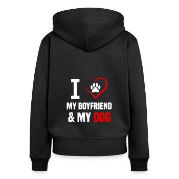 Les chiens aiment les partenaires J’aime mon petit ami et mon chien - Sweat à capuche zippé Premium bio Femme - noir - Dos - Julia (174cm)