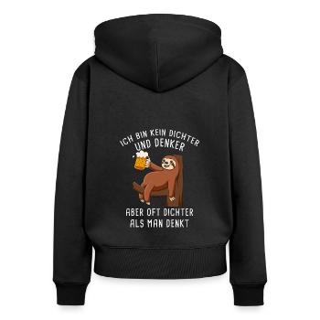 Ich Bin Kein Dichter Und Denker Biertrinker - Frauen Premium Bio Zip Hoodie - Schwarz - Hinten - Julia (174cm)
