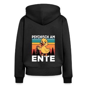Ich Bin Am Ende Psychisch am Ente - Frauen Premium Bio Zip Hoodie - Schwarz - Hinten - Julia (174cm)