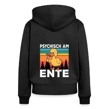 Ich Bin Am Ende Psychisch am Ente - Frauen Premium Bio Zip Hoodie - Schwarz - Hinten - Julia (174cm)
