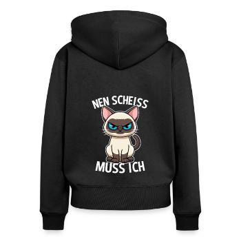Nen Scheiss muss ich Katze Frecher Spruch - Frauen Premium Bio Zip Hoodie - Schwarz - Hinten - Julia (174cm)