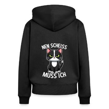 Nen Scheiss muss ich Katze Frecher Spruch - Frauen Premium Bio Zip Hoodie - Schwarz - Hinten - Julia (174cm)