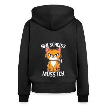 Nen Scheiss muss ich Katze Frecher Spruch - Frauen Premium Bio Zip Hoodie - Schwarz - Hinten - Julia (174cm)