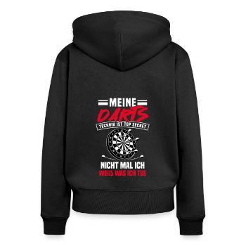 Darter Dartspieler Dartpfeile Dartscheibe Darts - Frauen Premium Bio Zip Hoodie - Schwarz - Hinten - Julia (174cm)
