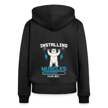 Installing Muscles Please Wait Fitness - Frauen Premium Bio Zip Hoodie - Schwarz - Hinten - Julia (174cm)