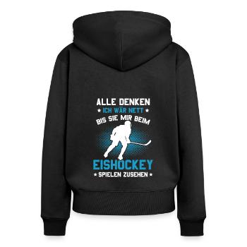 Eishockeyschläger Puck Eis Sport Eishockey - Frauen Premium Bio Zip Hoodie - Schwarz - Hinten - Julia (174cm)