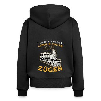 Zugticket Bahnfahren Lockführer Zug Schaffner - Frauen Premium Bio Zip Hoodie - Schwarz - Hinten - Julia (174cm)
