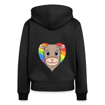 Lama Lgbt Regenbogen Farben - Frauen Premium Bio Zip Hoodie - Schwarz - Hinten - Julia (174cm)