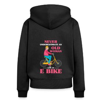 Elektrofahrrad Akku Batterie Fahrrad E-Bike - Frauen Premium Bio Zip Hoodie - Schwarz - Hinten - Julia (174cm)