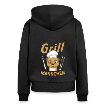 Grill Männchen Erdmännchen Griller Motiv - Frauen Premium Bio Zip Hoodie - Schwarz - Hinten - Julia (174cm)