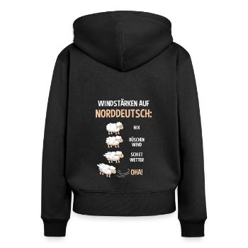 Landwirt Bauer Comic Cartoon Schafwolle Schaf - Frauen Premium Bio Zip Hoodie - Schwarz - Hinten - Julia (174cm)