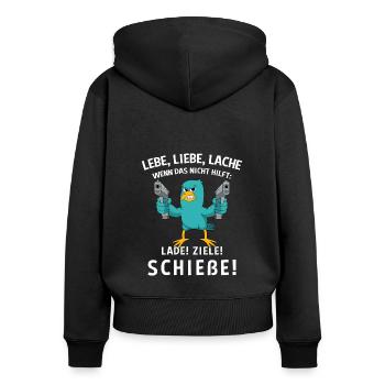 Lebe Liebe Lache Wenn Das Nicht Hilft Lade Ziele - Frauen Premium Bio Zip Hoodie - Schwarz - Hinten - Julia (174cm)
