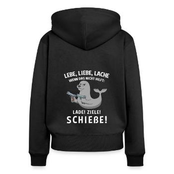 Lebe Liebe Lache Wenn Das Nicht Hilft Lade Ziele - Frauen Premium Bio Zip Hoodie - Schwarz - Hinten - Julia (174cm)