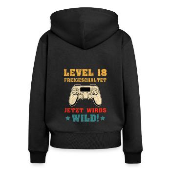 Level 18 Freigeschaltet Geburtstagsgeschenk - Frauen Premium Bio Zip Hoodie - Schwarz - Hinten - Julia (174cm)