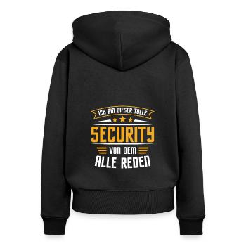 Sicherheitsdienst Türsteher Ordner Security - Frauen Premium Bio Zip Hoodie - Schwarz - Hinten - Julia (174cm)