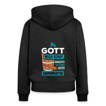 Saunagang Saunaaufguss Saunieren Wellness Sauna - Frauen Premium Bio Zip Hoodie - Schwarz - Hinten - Julia (174cm)