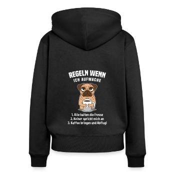 Mobs Morgenmuffel Kaffee Regeln Wenn Ich Aufwache - Frauen Premium Bio Zip Hoodie - Schwarz - Hinten - Julia (174cm)