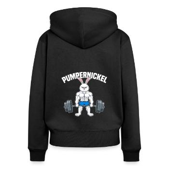 Fitness Muskeltraining Fitness Pumpernickel - Frauen Premium Bio Zip Hoodie - Schwarz - Hinten - Julia (174cm)