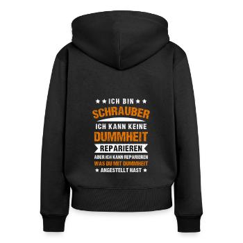 KFZ Mechaniker Mechatroniker Arbeitskleidung - Frauen Premium Bio Zip Hoodie - Schwarz - Hinten - Julia (174cm)