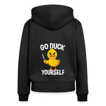 Go Duck Yourself Ente Mit Messer - Frauen Premium Bio Zip Hoodie - Schwarz - Hinten - Julia (174cm)
