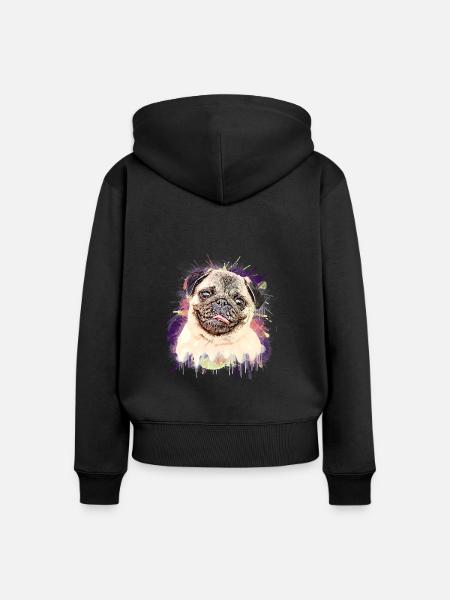 Mops Zeichnung - Frauen Premium Bio Zip Hoodie - Schwarz