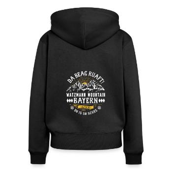 Watzmann Berg - Frauen Premium Bio Zip Hoodie - Schwarz - Hinten - Julia (174cm)