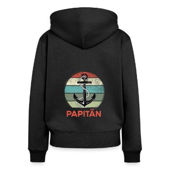 Papitän - Frauen Premium Bio Zip Hoodie - Schwarz - Hinten - Julia (174cm)