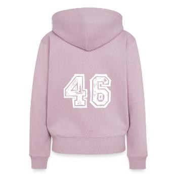 46 nombre de maillots - Sweat à capuche zippé Premium bio Femme - rose poudré - Dos - Julia (174cm)