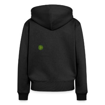 Explosion de dégradé vert Mandala Energy - Sweat à capuche zippé Premium bio Femme - noir - Dos - Julia (174cm)