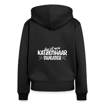 Katzenspruch Das ist mein Katzenhaar Sweater - Frauen Premium Bio Zip Hoodie - Schwarz - Hinten - Julia (174cm)