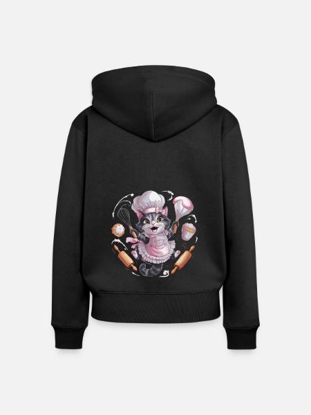 Liebenswerte Katze beim Backen - Frauen Premium Bio Zip Hoodie - Schwarz