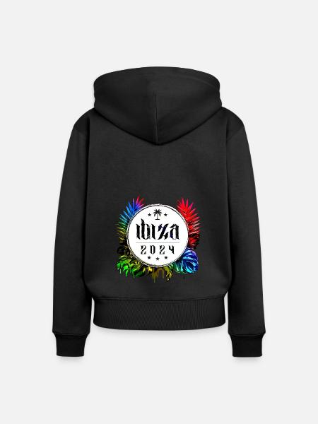 Ibiza 2024 Bunt - Frauen Premium Bio Zip Hoodie - Schwarz