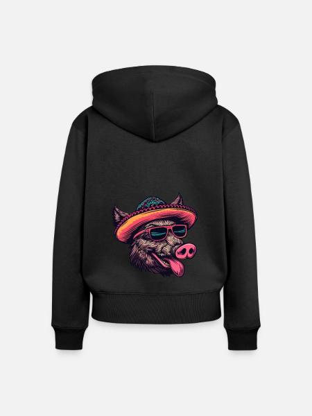 Wildschwein Sombrero - Frauen Premium Bio Zip Hoodie - Schwarz