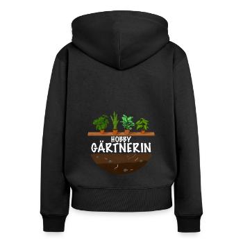 Hobby Gärtnerin das Frauen Garten Outfit - Frauen Premium Bio Zip Hoodie - Schwarz - Hinten - Julia (174cm)
