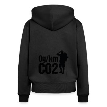 Bergsteigen und Wanderungen | Klimaschutz Sport - Frauen Premium Bio Zip Hoodie - Schwarz - Hinten - Julia (174cm)