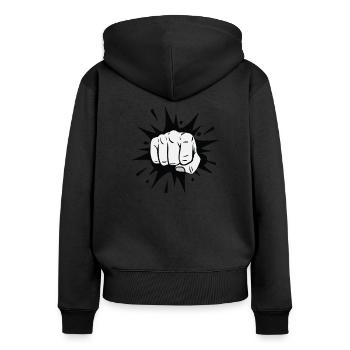 Faust Boxen - Frauen Premium Bio Zip Hoodie - Schwarz - Hinten - Julia (174cm)