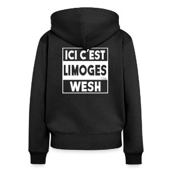 ICI C'EST LIMOGES WESH - Sweat à capuche zippé Premium bio Femme - noir - Dos - Julia (174cm)