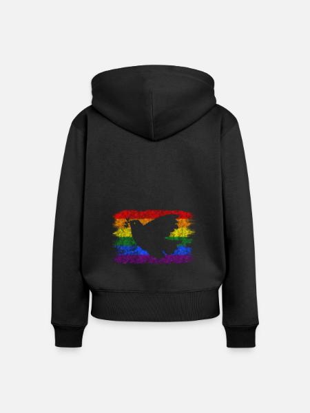 Regenbogen Flagge Friedenstaube - Frauen Premium Bio Zip Hoodie - Schwarz