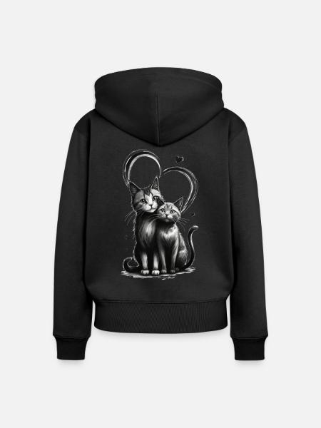 Katzenliebe - Frauen Premium Bio Zip Hoodie - Schwarz
