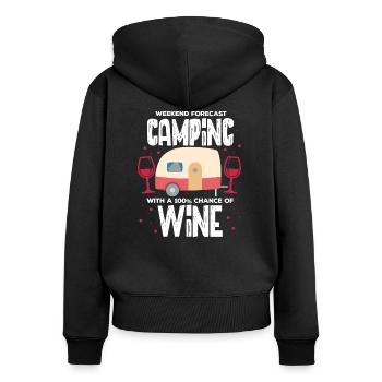 Camping Wein - Frauen Premium Bio Zip Hoodie - Schwarz - Hinten - Julia (174cm)