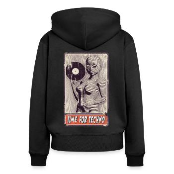 Alienfrau DJ avec disque vinyle pour les mélomanes. - Sweat à capuche zippé Premium bio Femme - noir - Dos - Julia (174cm)