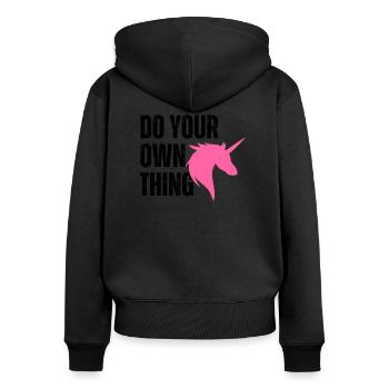 Do your own thing - Frauen Premium Bio Zip Hoodie - Schwarz - Hinten - Julia (174cm)