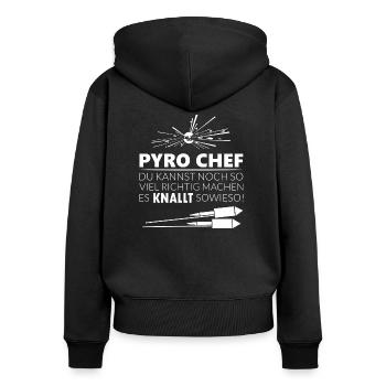 Pyro Chef für Feuerwerk Silvester - Frauen Premium Bio Zip Hoodie - Schwarz - Hinten - Julia (174cm)