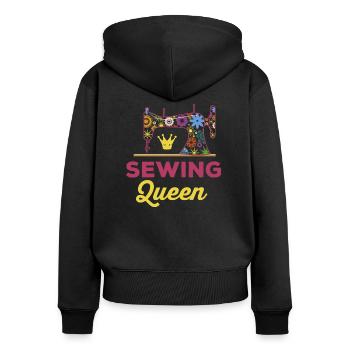 Sewing Queen Nähen Königin Geschenk - Frauen Premium Bio Zip Hoodie - Schwarz - Hinten - Julia (174cm)
