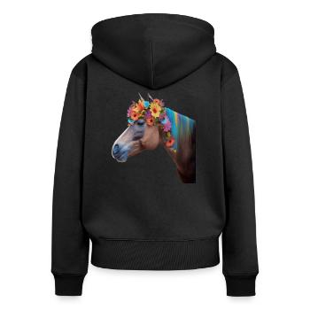 Juste une fille qui aime les chevaux et les fleurs. - Sweat à capuche zippé Premium bio Femme - noir - Dos - Julia (174cm)