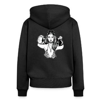 Skatergirl // Illustration - Sweat à capuche zippé Premium bio Femme - noir - Dos - Julia (174cm)