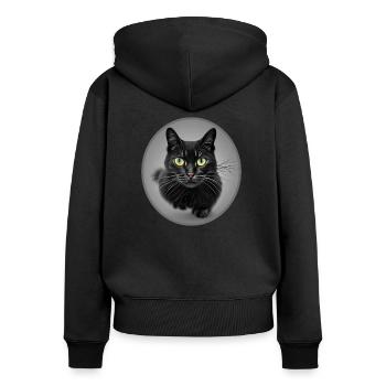 Superbe Chat Noir en train de Courir - Sweat à capuche zippé Premium bio Femme - noir - Dos - Julia (174cm)