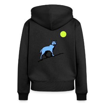 wolf mond - Frauen Premium Bio Zip Hoodie - Schwarz - Hinten - Julia (174cm)